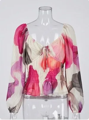 Express Cream Pink Floral Peasant Blouse thumbnail 1