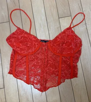 BERSHKA Orange Lace Corset Bra Top Bralette Cropped Size Small thumbnail 1