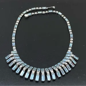 Vintage Unsigned Juliana? Blue Topaz Bib Statement Choker Necklace 35.0g thumbnail 5
