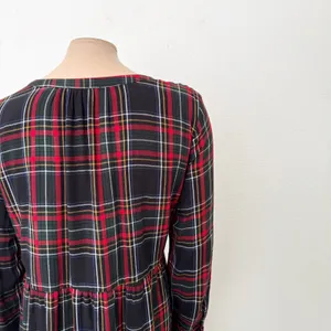 [LOFT] Plaid Split Neck Tiered Long Sleeve Flannel Mini Dress Relaxed Sz Large L thumbnail 7