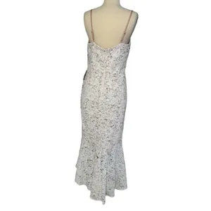NIGHTWAY Mermaid High-Low Flounce Hem Lace Wedding Dress Ivory Sequin Sz 10 NWT thumbnail 9