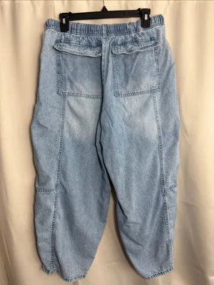 Habitual Cropped Barrel Leg Drawstring Waistband Light Wash Soft Comfy Jeans M thumbnail 2
