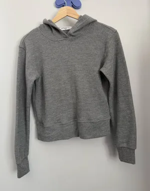 Perfectwhitetee XS Grey Waffle Knit Hoodie Pullover Comfy‎ Lounge thumbnail 1