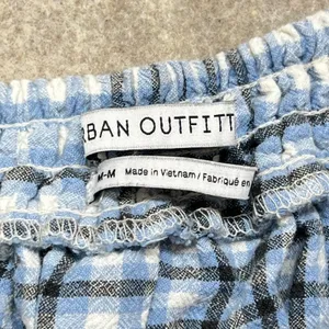 Urban Outfitters Blue Gingham Plaid Linen Blend Button Front Mini Skirt Sz M‎ thumbnail 4