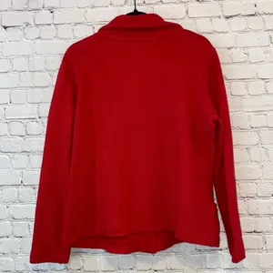 Red Waffle Knit Jacket‎ Button Front Cozy Cardigan Pockets Large MH 242 thumbnail 5