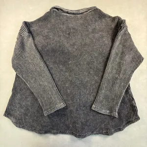 Bucketlist Womens Acid Wash Waffle Knit Shacket Button Down Shirt Gray Thermal thumbnail 6