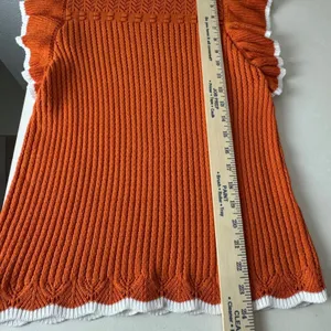 Orange Pointelle Knit Ruffle Sleeve Top White Trim Scalloped Hem Cottagecore‎ thumbnail 7