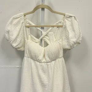 Princess Polly Gauze Off White Textured Puff Sleeve Open Back Mini Dress Size 4‎ thumbnail 3