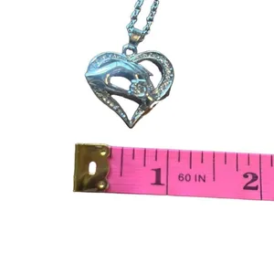 Silver Tone Diamond Heart Mother Child Holding Hands Pendant Adjustable Necklace thumbnail 5