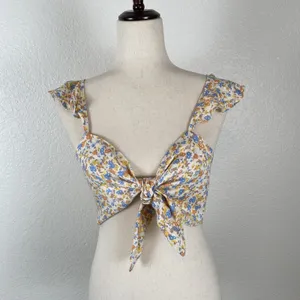 ASOS‎ Micro Floral Crop Tie Front Top Women's 8 Dainty Ruffle Sleeves Resort NEW thumbnail 2