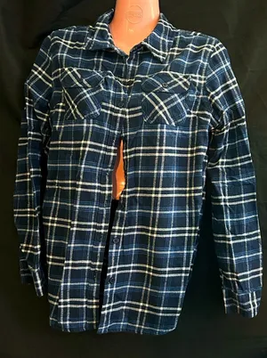 Blue Age Jeans USA Women’s LG Plaid Button-Up Flannel Shirt Navy Blue thumbnail 1