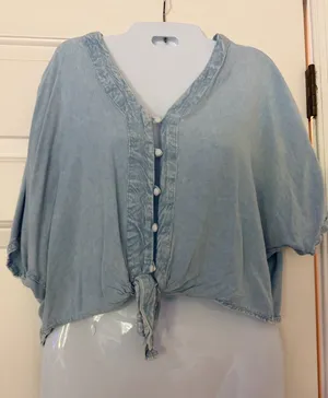 Sim & Sam Blue Tie Front Button Rayon Blouse Medium NWOT thumbnail 1