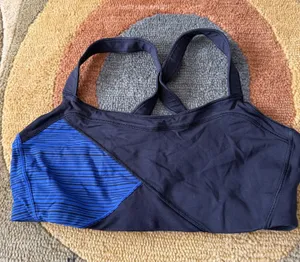 Lululemon Kanto Catch Me Sports Bra Blue Black Stripes Racerback Size 12 thumbnail 1