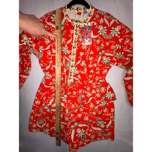 Farm Rio Anthropologie Long Sleeve Romper Red Orange Floral Cotton $228 NWT thumbnail 5
