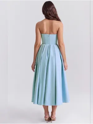 House of CB Audrey Tuscan Blue Midi Strapless Dress thumbnail 6
