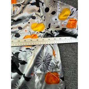 Halloween Satin Pajama Set Witches Pumpkins Ghosts Silver XL Short Sleeve Pants thumbnail 4