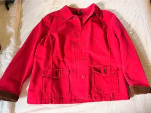 Lands’ End Red Canvas Barn Jacket Brown Corduroy Collar Utility Chore Coat Women’s thumbnail 1