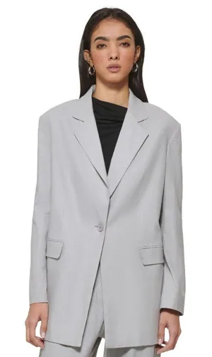 NWT Dkny Jeans Business Two-Button Blazer Jacket P3DCUQ79 XS Sharkskin Gray thumbnail 1