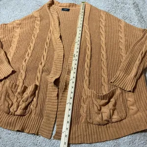 VICI Cable Knit Cocoon Open Front Cardigan Sweater Women S M Tan Pockets Coastal thumbnail 4