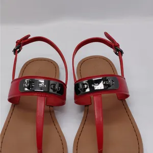 Coach Womens Gracie Thong Sandals Size 6.5 Red Leather Flats Quiet Luxury Resort thumbnail 8