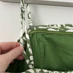 Abercrombie & Fitch Green White Linen Leaf Print Convertible Mini Dress L thumbnail 6