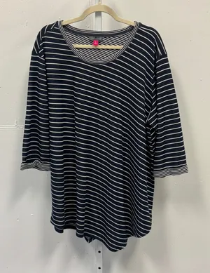 Vince Camuto Womens 3X Navy Blue White Striped 3/4 Sleeve Knit Top Nautical thumbnail 1
