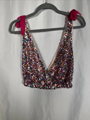 Intimately Free People Womens Sequin Party Big Night Crop Top Xs thumbnail 2