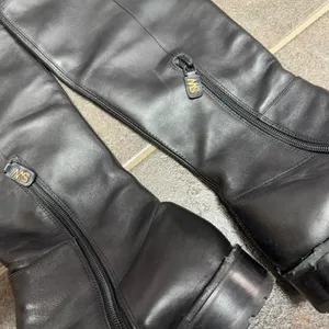 Stuart Weitzman Leather Over the Knee OTK Round Toe Flat Boots Black 7 thumbnail 5