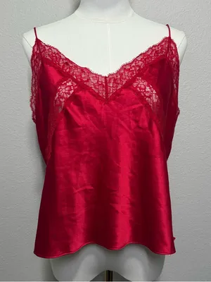 Victoria's Secret Red Satin & Floral Lace Trim Cami Top - Large thumbnail 1