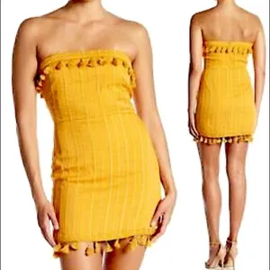 Honey punch gold strapless mini dress with tassels. New with tags thumbnail 6