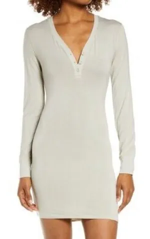 SKIMS Bone Long Sleeve Henley Sleep Lounge Mini Dress Size Large thumbnail 1