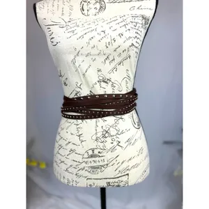 8 Other Reasons Suedette Studded Belt in Brown 43" thumbnail 15