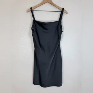 House Of Harlow 1960 x Revolve Black Satin Braided Strap Slip Mini Dress M $210 thumbnail 4