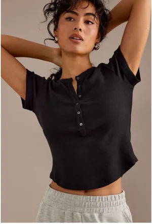 Pilcro Anthropologie Andie Henley T-shirt thumbnail 1