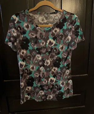 Express Teal, Gray and Black Short-Sleeve Patterned Tee thumbnail 1