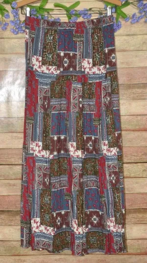 Vintage 12 Current M USA Made Broomstick Skirt Patchwork Floral Boho Modest thumbnail 1