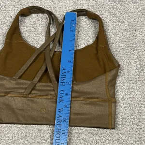Lululemon Energy Bra Womens 4 Long Line Shine Foil Gold Strappy Athletic W2BXKS thumbnail 5