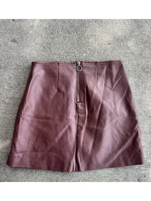 BLANKNYC Burgundy Wine Faux Leather Mini Skirt Biker moto sz24 thumbnail 5