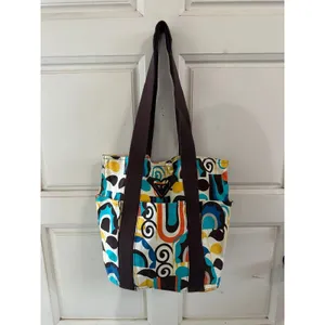 VTG Roxy Vibrant Multicolor Abstract Geometric Canvas Hook Loop Closure Tote Bag thumbnail 2