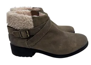 UGG 10 Brown Ankle Boots Women's Suede Shearling‎ Trim Buckle thumbnail 1