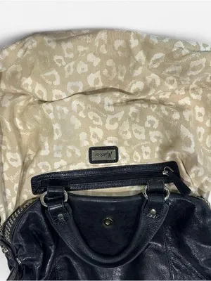 Marciano Black Leather Tote with Studded Stripe and Logo thumbnail 8