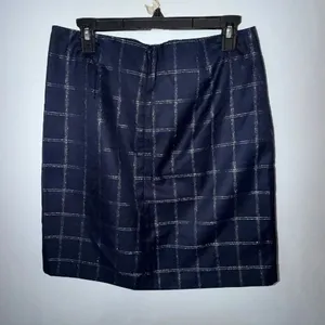 Banana Republic Knee Length Size 6 Navy Metallic Windowpane Plaid Pencil Skirt # thumbnail 6