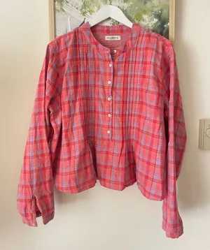 Natural Life Plaid Pintuck Metallic Lurex Blouse Top Pink Purple Gold Large thumbnail 1