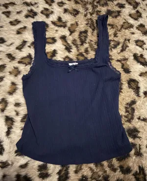 Garage Classic Navy Lace-Trim Tank Top - Women thumbnail 1