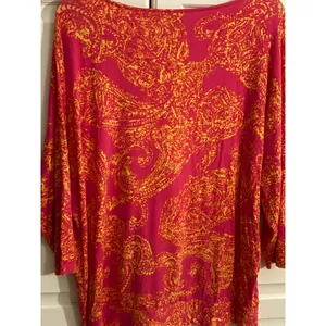 Chicos Pink‎ Orange Paisley Print Boat Neck Side Tie 3/4 Sleeve Top thumbnail 5
