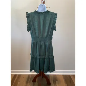 Pinch Dark Green Ruffle Trim Dress Size L Flutter Sleeve V‑Neck thumbnail 3