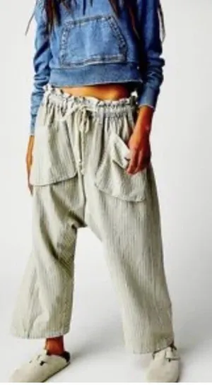 NWT Free People Runyon Oversize Stripe Pant Harem Sky Blue Drawstring XS thumbnail 1