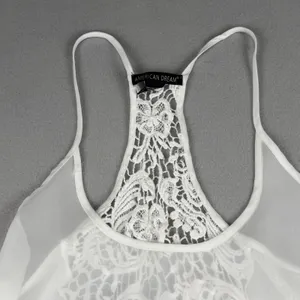 American Dream Womens White Lace Racerback Tank Top Sheer Flowy Boho Size L thumbnail 7