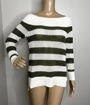 Aerie Green Striped Knit Sweater thumbnail 1