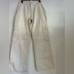 H&M Women's Cream Wide Leg Jeans thumbnail 4